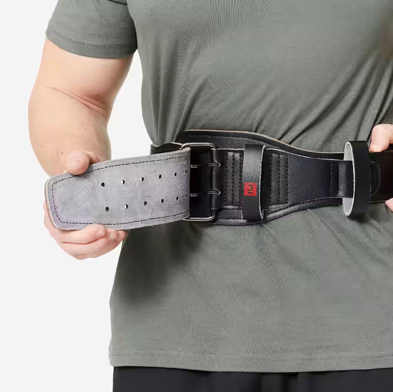 Leather weight training belt